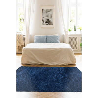 B&Q -  Super Soft Venus Shaggy Snuggly Plain Navy Area Rug 080/150Cm
