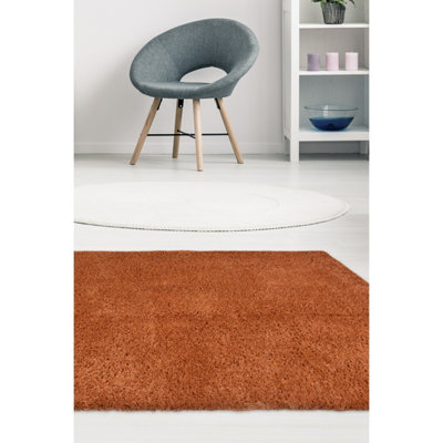 Homemaker Terracotta Snug Plain Shaggy Cosy Rug - Image 6