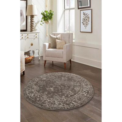 Melrose Colorama Traditional Vintage Faded Indoor Round Natural Area Rug 120/120Cm from B&Q