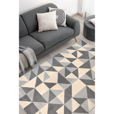B&Q -  Creation Grey Tile Geometric Design Large Indoor Area Rug 160/230Cm
