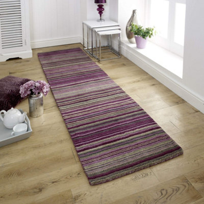 Melrose Mubai Stripe Wool Made Berry Runner Area Rug 060/230Cm from B&Q