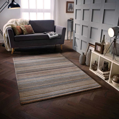Melrose Mubai Stripe Wool Made Natural Area Rug 080/150Cm