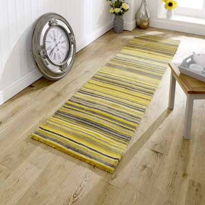 Melrose Mubai Stripe Wool Made Ochre Runner Area Rug 060/230Cm from B&Q