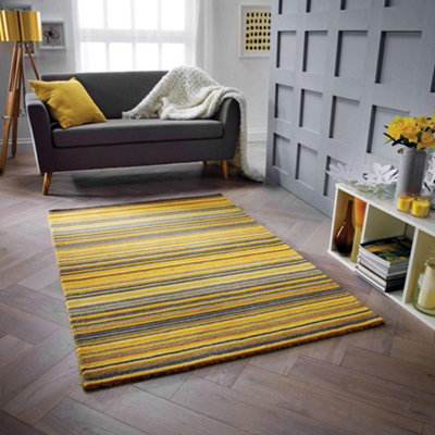 Melrose Mubai Stripe Wool Made Ochre Area Rug 080/150Cm