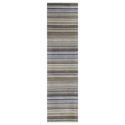 Melrose Mubai Stripe Wool Made Grey Runner Area Rug 060/230Cm from B&Q