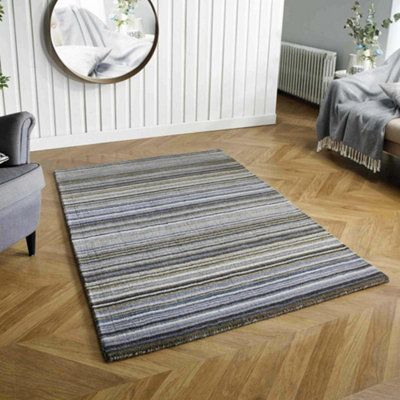 Melrose Mubai Stripe Wool Made Grey Area Rug 160/230Cm