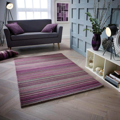 Melrose Mubai Stripe Wool Made Berry Area Rug 200/285Cm from B&Q