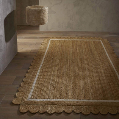 Melrose 100% Jute Made Naturals Border Scallop Edge Medium Area Rug 120/170Cm from B&Q