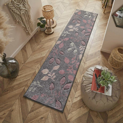 Melrose Salerno Foliage Blush Leaf Patterned Design Large Indoor Area Runner Rug 060/230Cm from B&Q