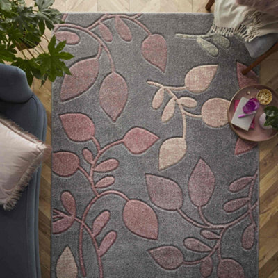 Melrose Salerno Foliage Blush Leaf Patterned Design Large Indoor Area Rug 160/230Cm from B&Q
