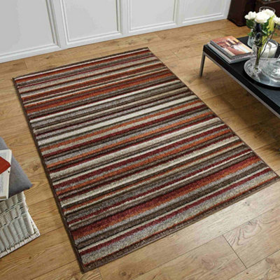 B&Q -  Salerno Orange Red Striped Pattern Design Medium Indoor Area Rug 120/170Cm