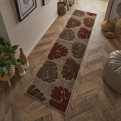 Melrose Salerno Red Leaf Patterned Design Large Indoor Area Runner Rug 060/230Cm from B&Q