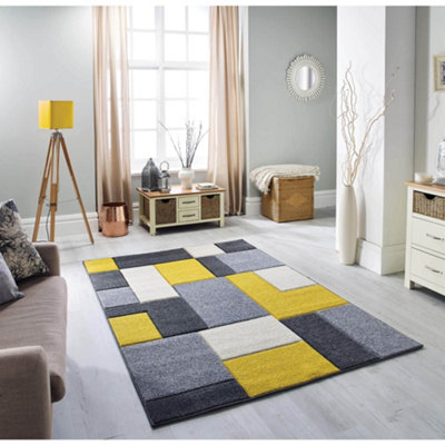 Melrose Salerno Omega Yellow Blocks Patterned Design Large Indoor Area Rug 160/230Cm from B&Q