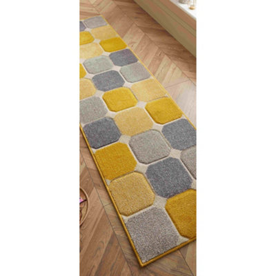 Melrose Salerno Yellow Square Patterned Design Large Indoor Area Runner Rug 60/230Cm from B&Q