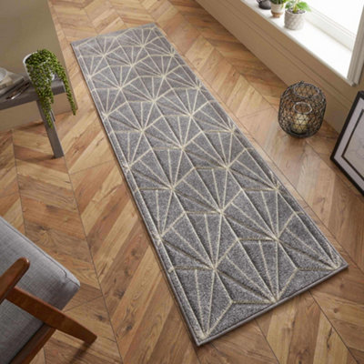 Melrose Salerno Grey Fans Patterned Design Large Indoor Area Runner Rug 060/230Cm from B&Q