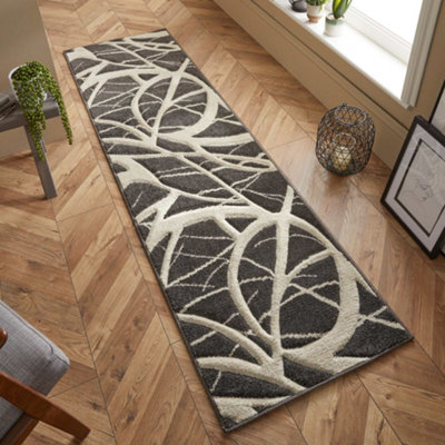 Melrose Salerno Scribble Black White Abstract Design Large Indoor Area Runner Rug 60/230Cm from B&Q