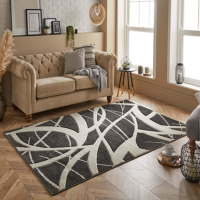 Melrose Salerno Scribble Black White Abstract Design Large Indoor Area Rug 160/230Cm from B&Q