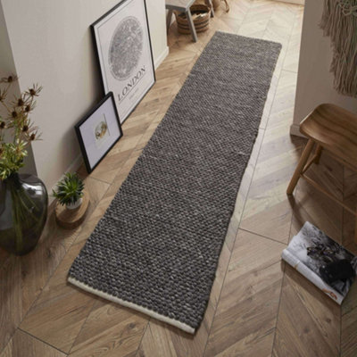 Melrose Savannah 100% Wool Charcoal Area Runner Rug 060/230Cm from B&Q