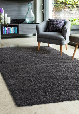 Melrose Venus Shaggy Anthracite High Pile Large Area Rug 140/200Cm from B&Q