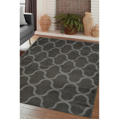 Melrose Grey Trellis Patterned Indoor Large Area Rug 8mm Pile Height  160/230Cm from B&Q