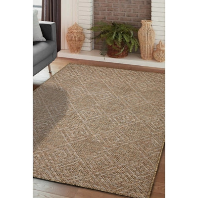 B&Q -  Summer Diamonds Latte Low Pile Height 3mm Indoor Outdoor Large Area Rug160/230Cm