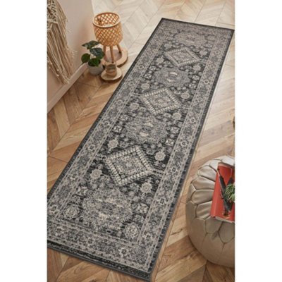 Melrose Colorama Medallion Pattern Grey Traditional Indoor Runner Rug 067/200Cm from B&Q