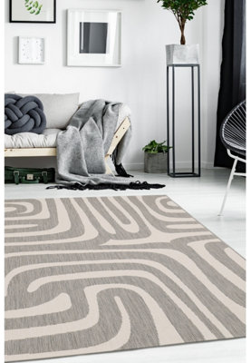 B&Q -  County Zebra Grey Design Flatweave Indoor Outdoor Medium Area Rug 10mm Pile Height120/170Cm