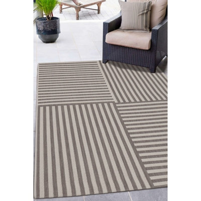 Melrose Eden Multistripe Natural Abstract Design Pile Height 3mm Medium Area Indoor Outdoor Rug120/170Cm from B&Q