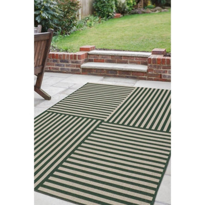 Melrose Eden Multistripe Green Abstract Design Pile Height 3mm X-Large Area Indoor Outdoor Rug200/290Cm from B&Q