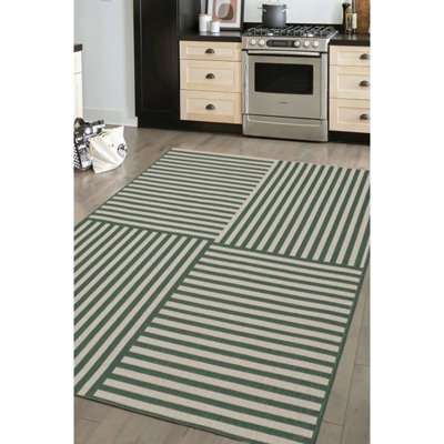 Melrose Eden Multistripe Green Abstract Design Pile Height 3mm Medium Area Indoor Outdoor Rug120/170Cm from B&Q