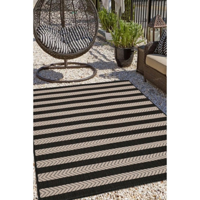 Melrose Eden Monochrome Stripe Design Pile Height 3Mm Indoor Outdoor Area Rug - 120/170Cm Medium