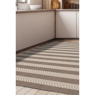 Melrose Eden Natural Stripe Design Pile Height 3mm Indoor Outdoor Medium Area Rug120/170Cm from B&Q