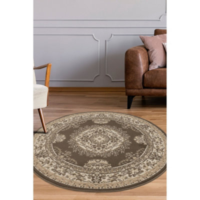 B&Q -  Colorama Traditional Taupe Round Area Indoor Rug 120X120Cm