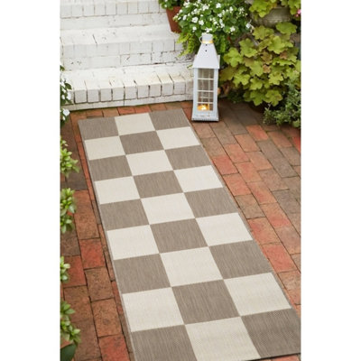 Melrose Eden County Chequered Indoor Outdoor Natural 1mm Pile Height Area Runner Rug67/200Cm from B&Q