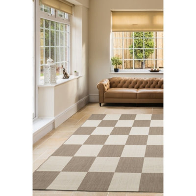 Melrose Eden County Chequered Indoor Outdoor Natural 1mm Pile Height Medium Area Rug120/170Cm from B&Q