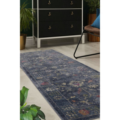 Melrose Astoria Modern Traditional Blue Design Large Indoor Area Runner Rug 068/230Cm from B&Q