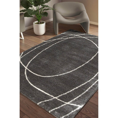 B&Q -  Squiggle Grey Coloured Medium Area Indoor Rug 120/170Cm
