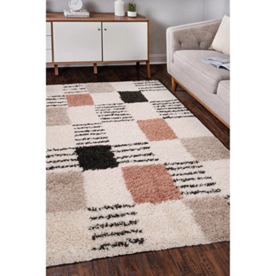 B&Q -  Nomadic Shaggy Blocks Patterned Indoor Large Area Rug 160/230Cm