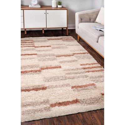 Melrose Linear Shaggy Natural Lines Patterned Indoor Medium Area Rug 120/170Cm from B&Q
