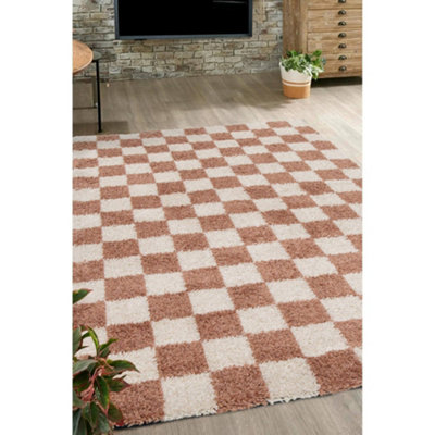 B&Q -  Nomadic Shaggy Orange Colour Chequer Patterned Indoor Medium Area Rug 120/170Cm
