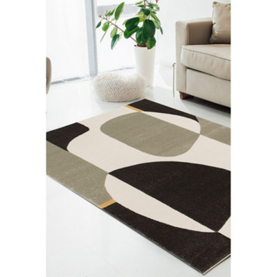 Melrose Turin Bold Abstract Patterned Grey Black Large Area Rug 120/170Cm from B&Q