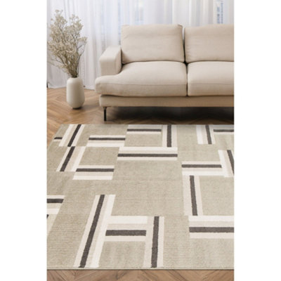 Melrose Turin Blocks Patterned Grey Black Large Area Rug 120/170Cm from B&Q