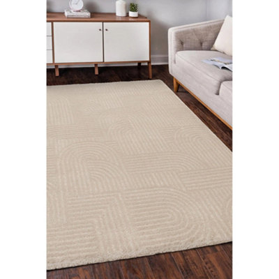 Melrose Solero Decorative Arc Lines Natural Medium Indoor Area Rug 120/170Cm from B&Q