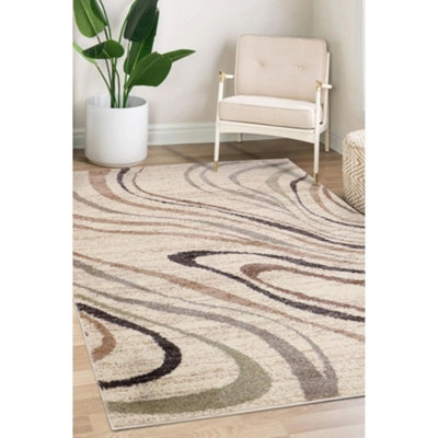B&Q -  Cio Multi Wave Cream Coloured Design Medium Indoor Area Rug 120/170Cm