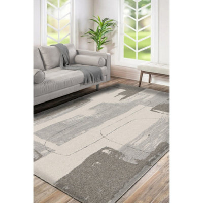 Melrose Blended Polyester Abstract Patterned Natural Medium Indoor Area Rug 120/170Cm from B&Q