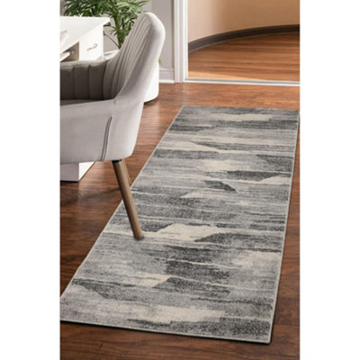Melrose Grey Abstract Venice Wave Effect Indoor Area Runner Rug 080/200Cm Medium