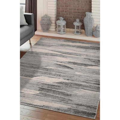 Melrose Abstract Venice Grey Wave Effect Large Indoor Area Rug 160/230Cm from B&Q