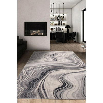 Melrose Watercolour Grey Wave Effect Patterned Indoor Medium Area Rug 120/170Cm from B&Q