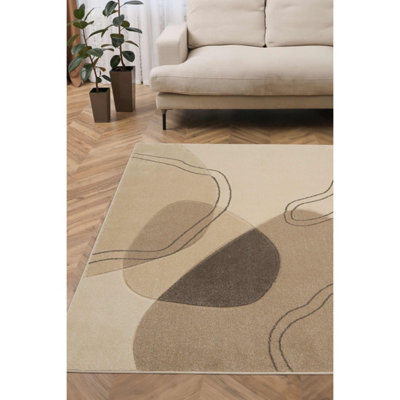 Melrose Abstract Design Natural Living Room Medium Indoor Area Rug 120/170Cm from B&Q