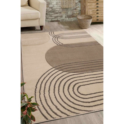 Melrose Modern Arcs Abstract Natural Design Medium Indoor Area Rug 120/170Cm from B&Q